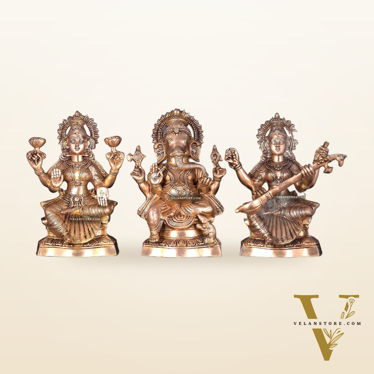 Ganesh Lakshmi Saraswati Brass Idol Set 18 inch