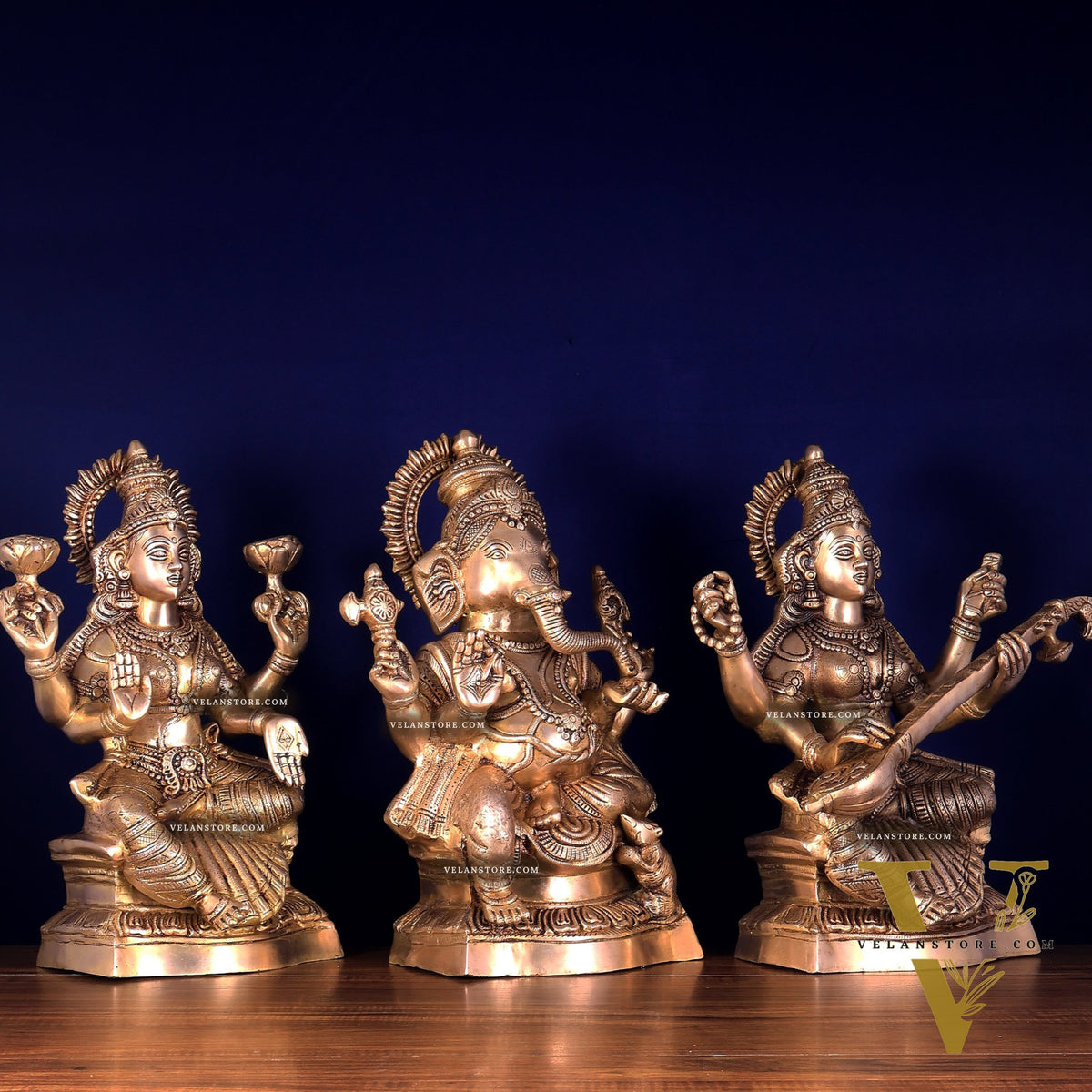 Ganesh Lakshmi Saraswati Brass Idol Set 18 inch