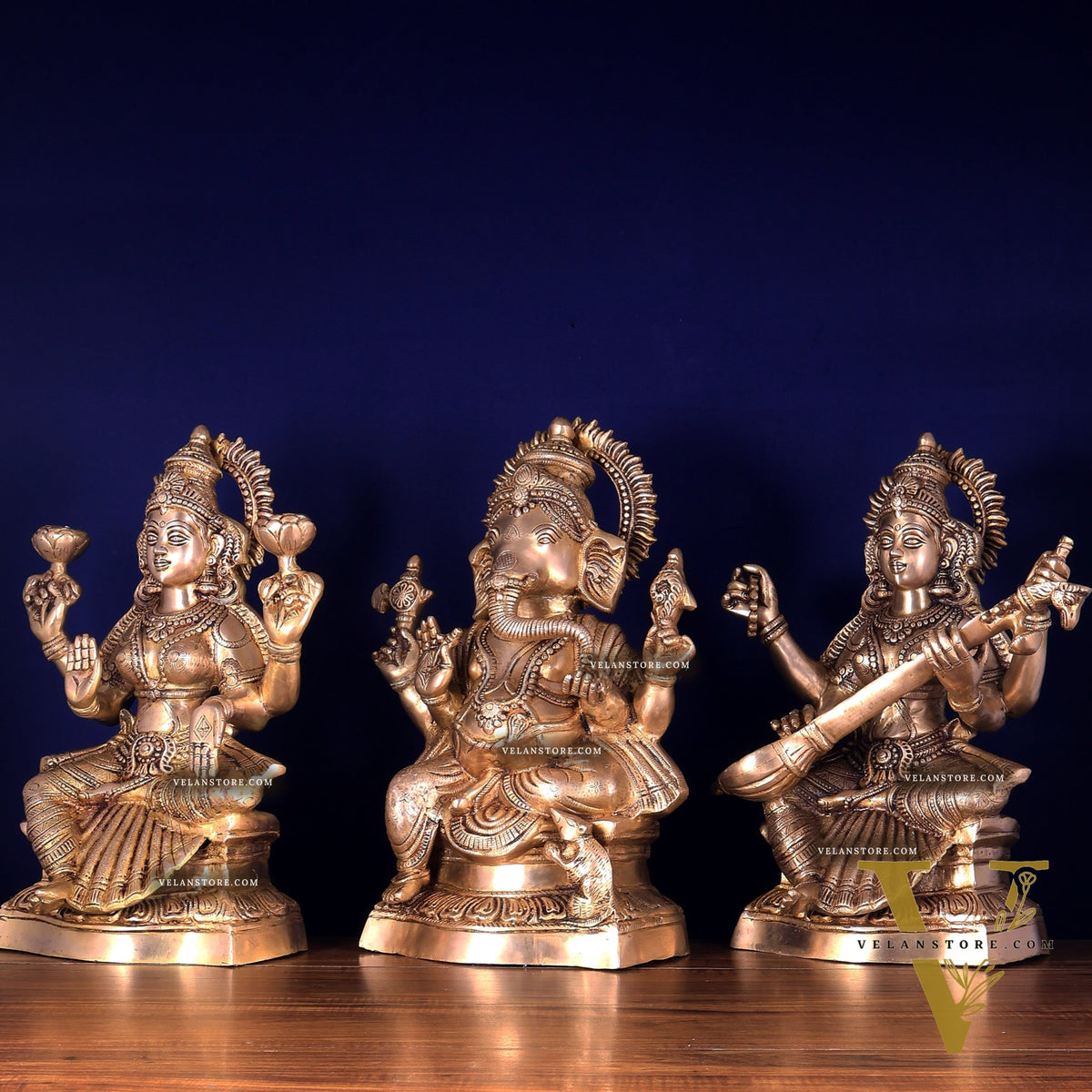Ganesh Lakshmi Saraswati Brass Idol Set 18 inch