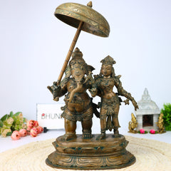 Exquisite Panchaloha Mahaganapati Idol with Shakti, Bronze Ganesh Vigraha, Panchadhatu Ganesh Ji Murti for Pooja, Temple & Home Decor,Brown, 18.5 Inch, 1 Piece