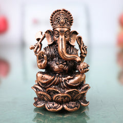 Copper Ganesha Idol Ganpati Vinayaka Murti Siddhivinayak Pillaiyar Taamra Ganapati Vigraha Puja Home Decor Gift, Brown, 2.5 Inch, 1 Piece