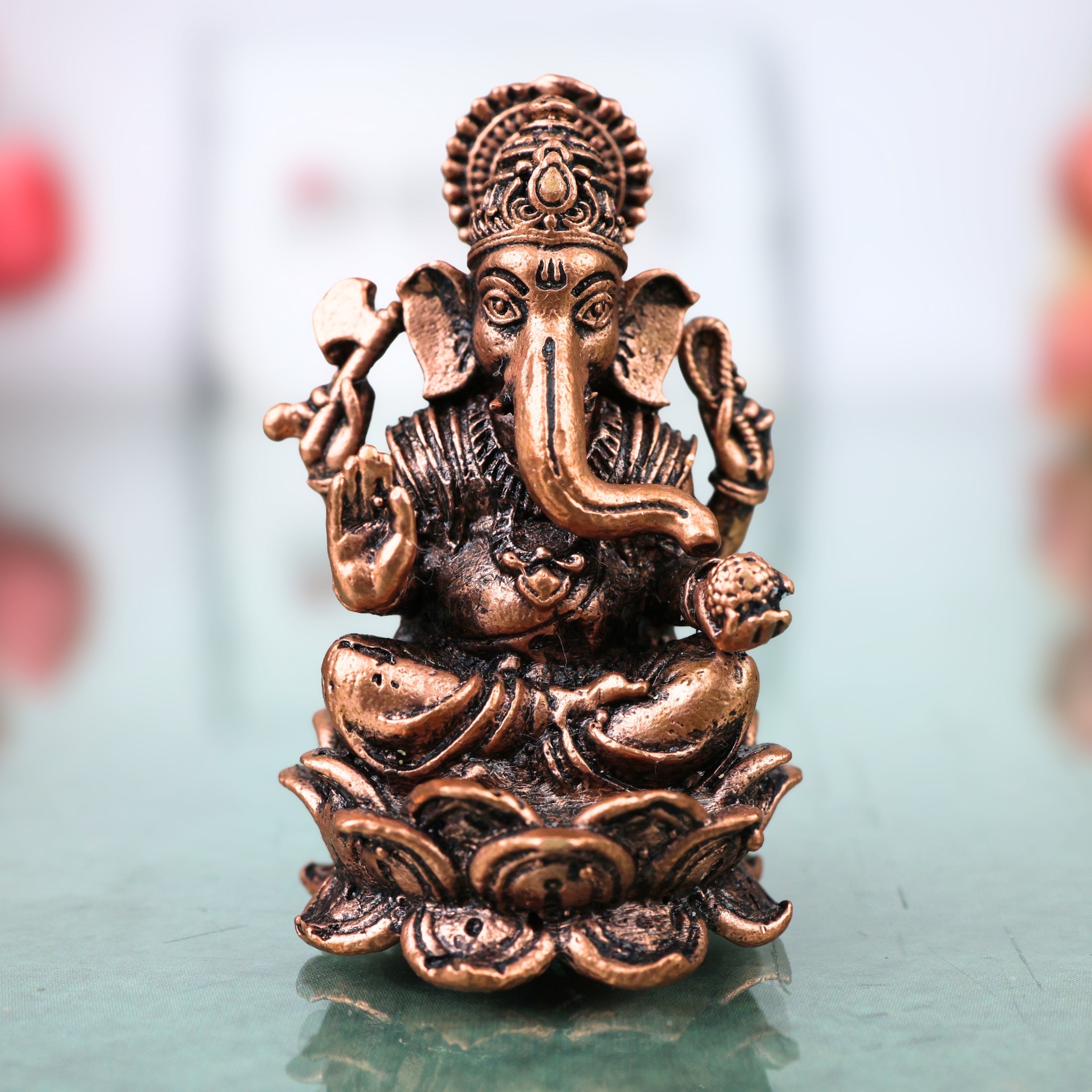 Copper Ganesha Idol Ganpati Vinayaka Murti Siddhivinayak Pillaiyar Taamra Ganapati Vigraha Puja Home Decor Gift, Brown, 2.5 Inch, 1 Piece
