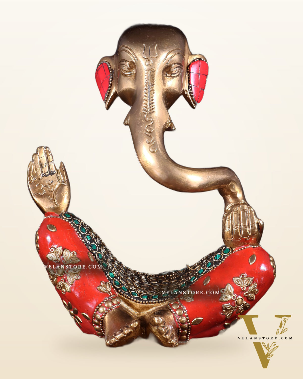 Ganesha Abstract Brass with stonework 8.5 inch statue