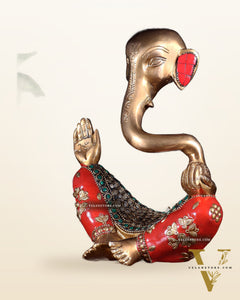 Ganesha Abstract Brass with stonework 8.5 inch statue