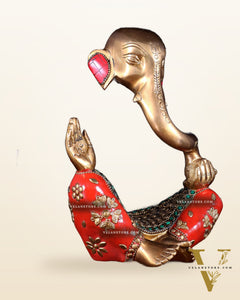 Ganesha Abstract Brass with stonework 8.5 inch statue