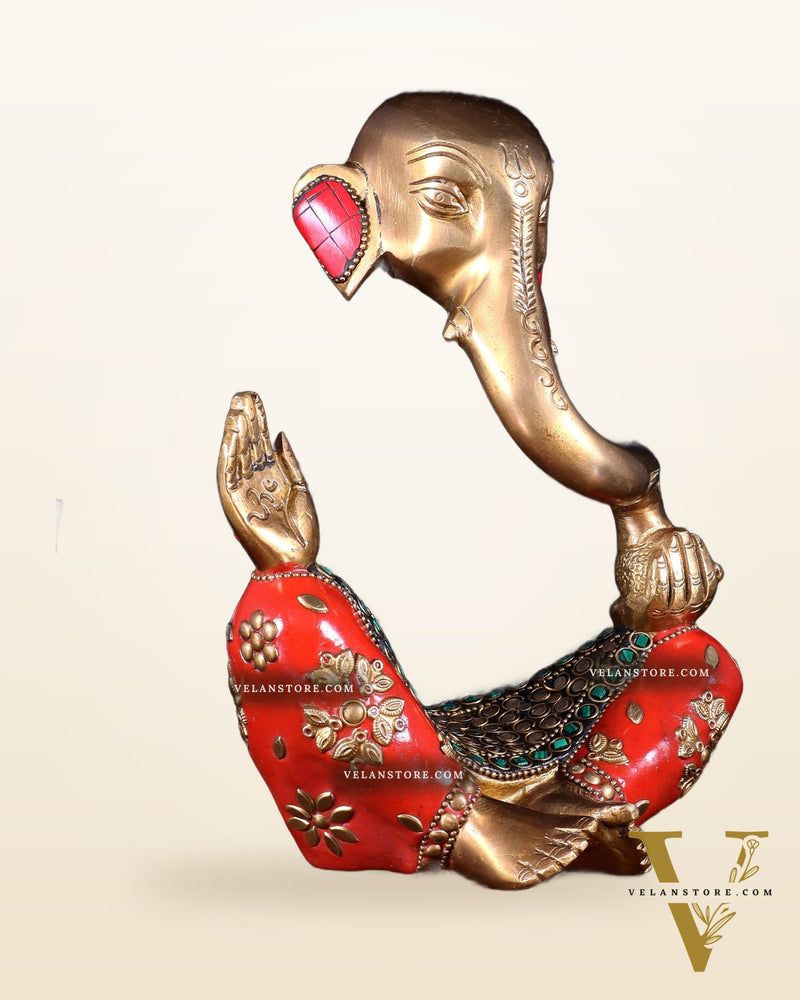 Ganesha Abstract Brass with stonework 8.5 inch statue