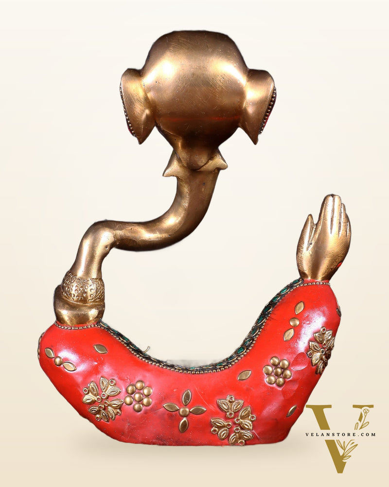 Ganesha Abstract Brass with stonework 8.5 inch statue