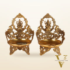 Ganesha and Lakshmi Brass Urli Lamp dull gold