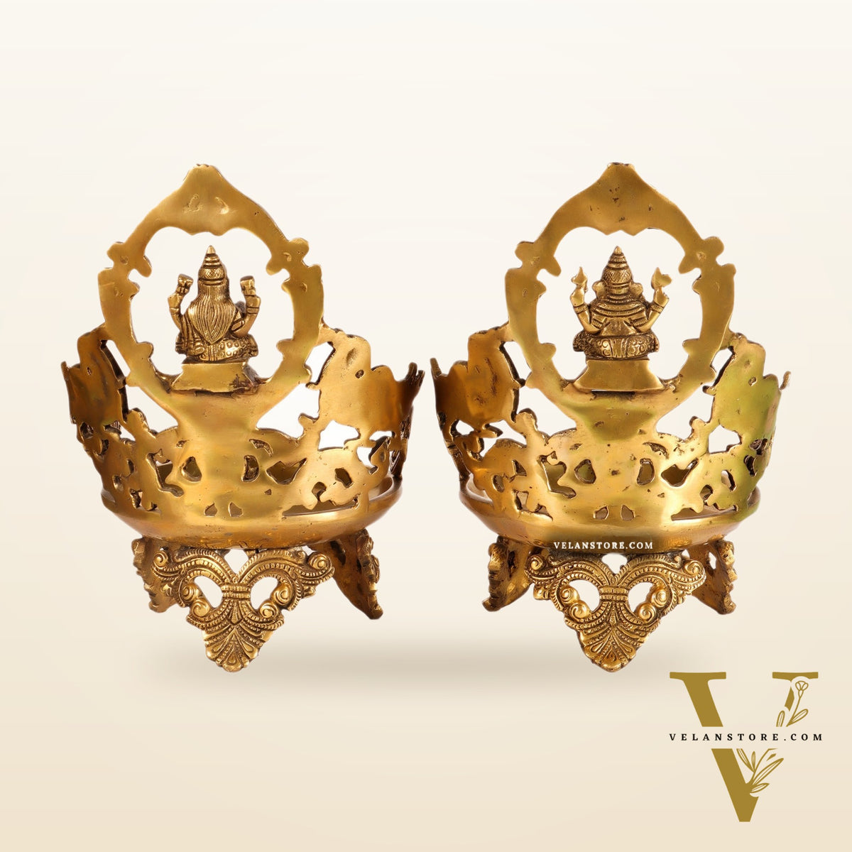 Ganesha and Lakshmi Brass Urli Lamp dull gold
