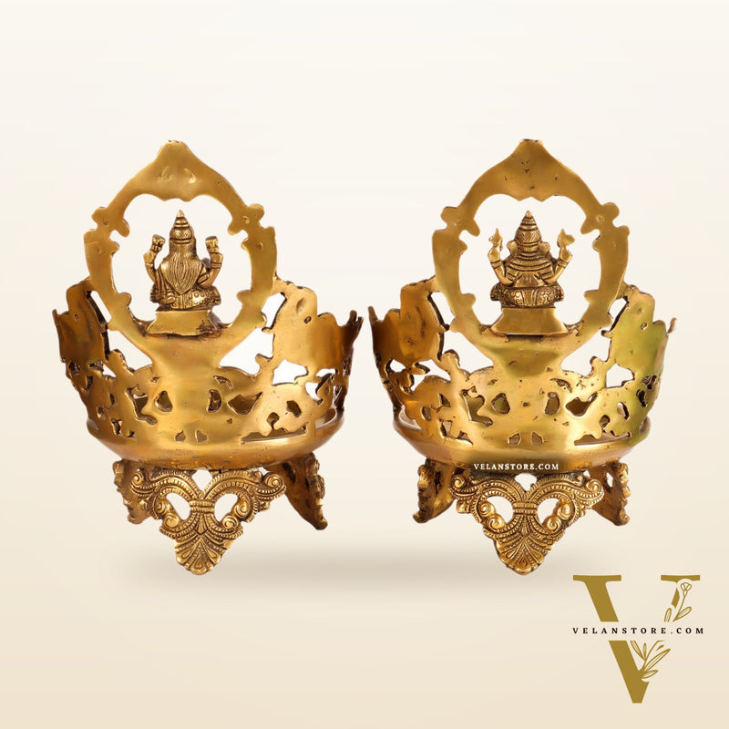 Ganesha and Lakshmi Brass Urli Lamp dull gold