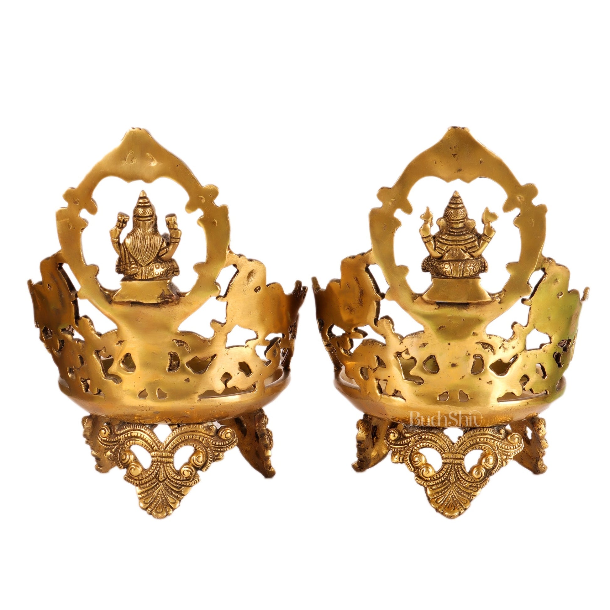 Ganesha and Lakshmi Brass Urli Lamp dull gold
