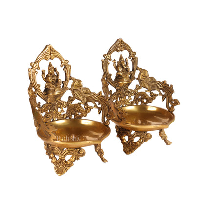 Ganesha and Lakshmi Brass Urli Lamp dull gold