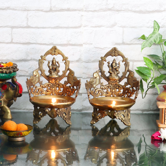 Ganesha and Lakshmi Brass Urli Lamp dull gold