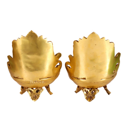 Ganesha and Lakshmi engraved brass oil deep 7 "