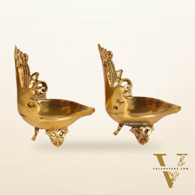 Ganesha and Lakshmi engraved brass oil deep 7 "