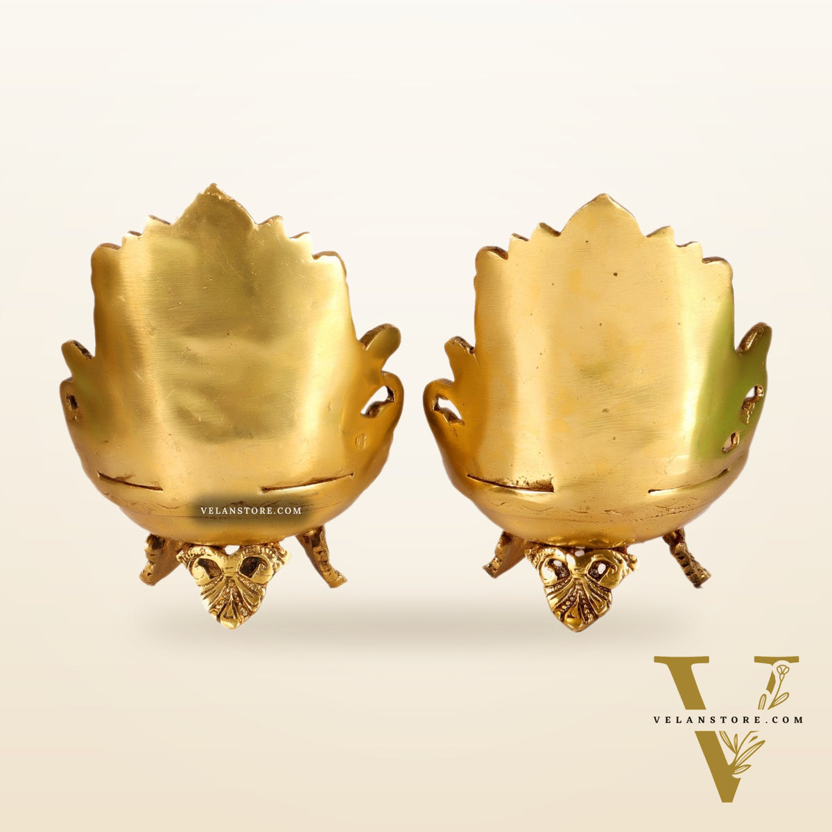 Ganesha and Lakshmi engraved brass oil deep 7 "