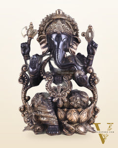Ganesha black edition brass statue 12"