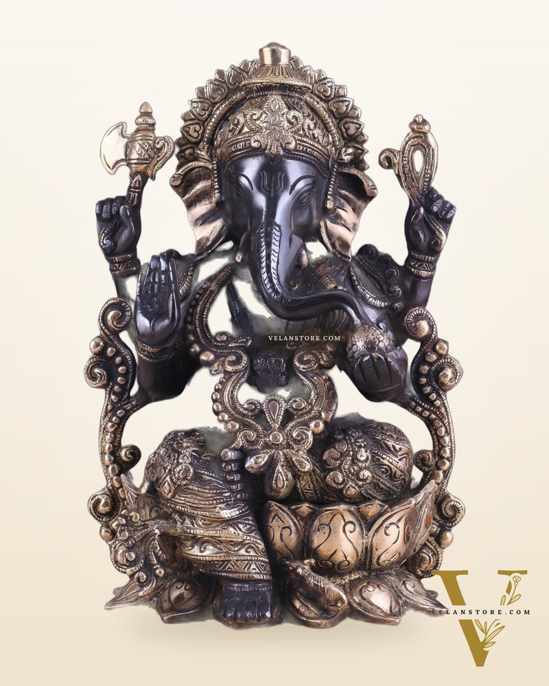 Ganesha black edition brass statue 12"