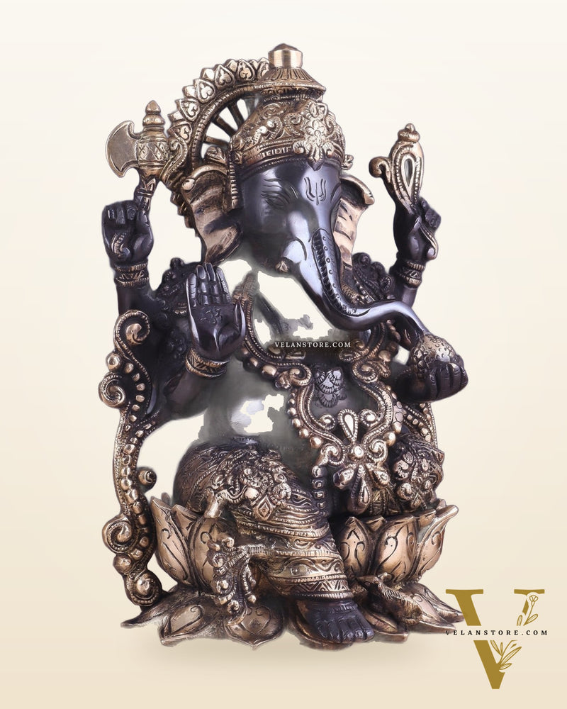 Ganesha black edition brass statue 12"