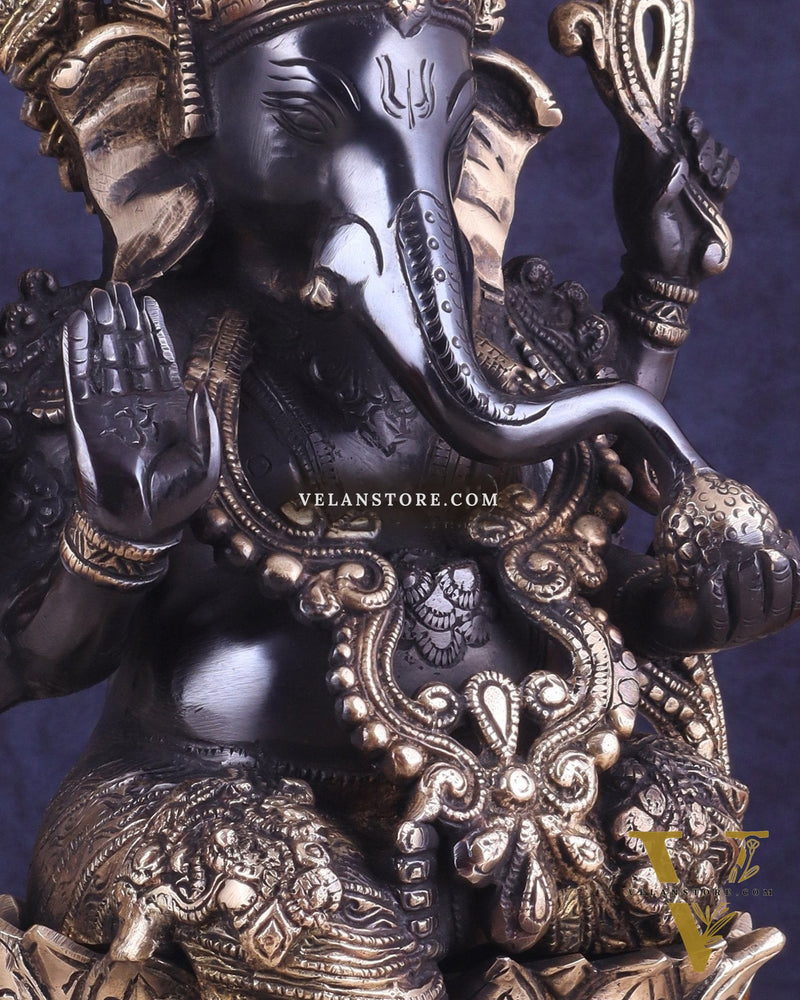Ganesha black edition brass statue 12"