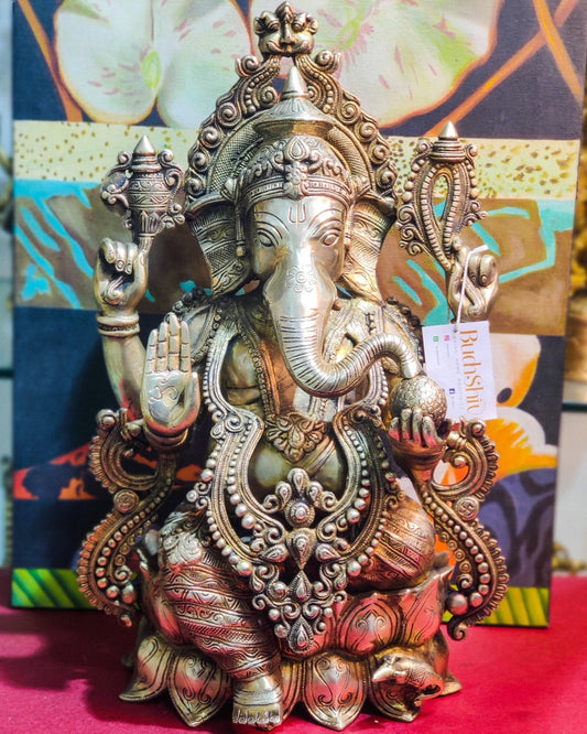 Ganesha Brass Idol 21 " Antique finish