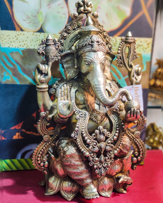 Ganesha Brass Idol 21 " Antique finish