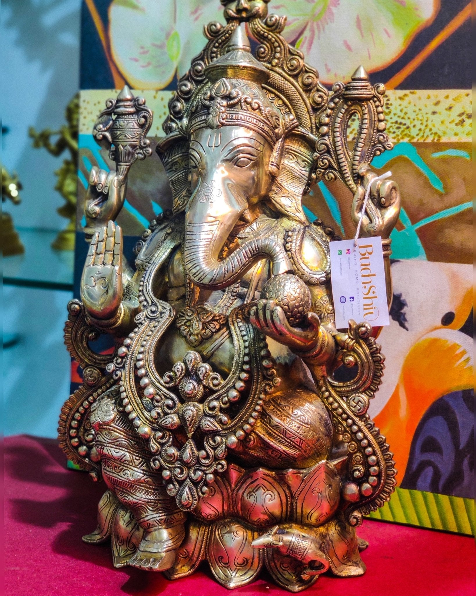 Ganesha Brass Idol 21 " Antique finish