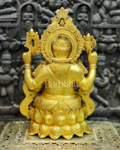 Handcrafted Brass Ganesha Idol: Seated on Lotus Pedestal 21"