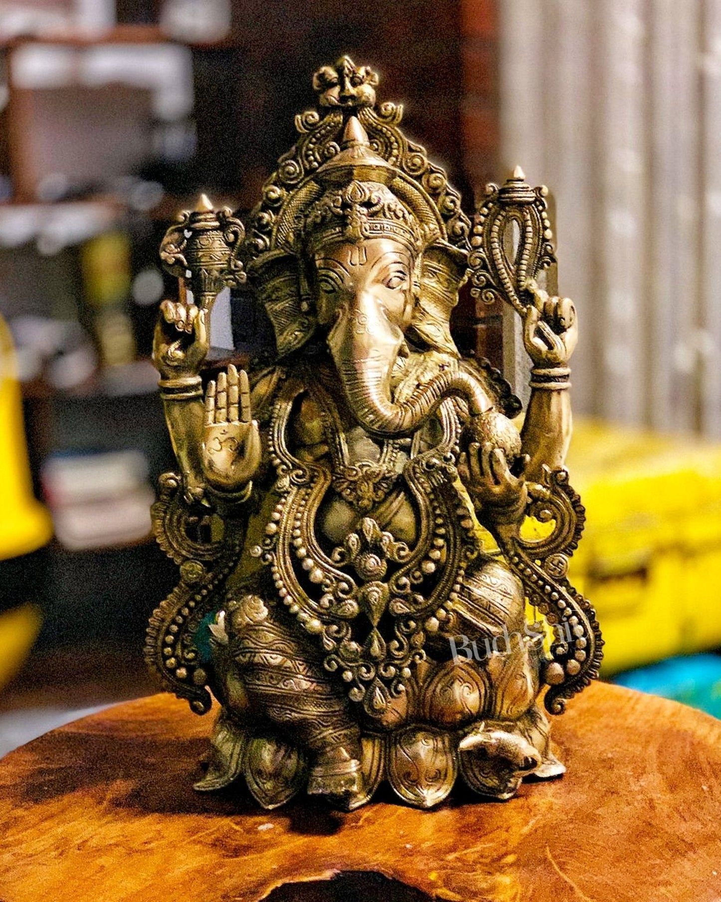 Handcrafted Fine Brass Lord Ganesha Idol with Antique Gold Finish – 21" Tall,