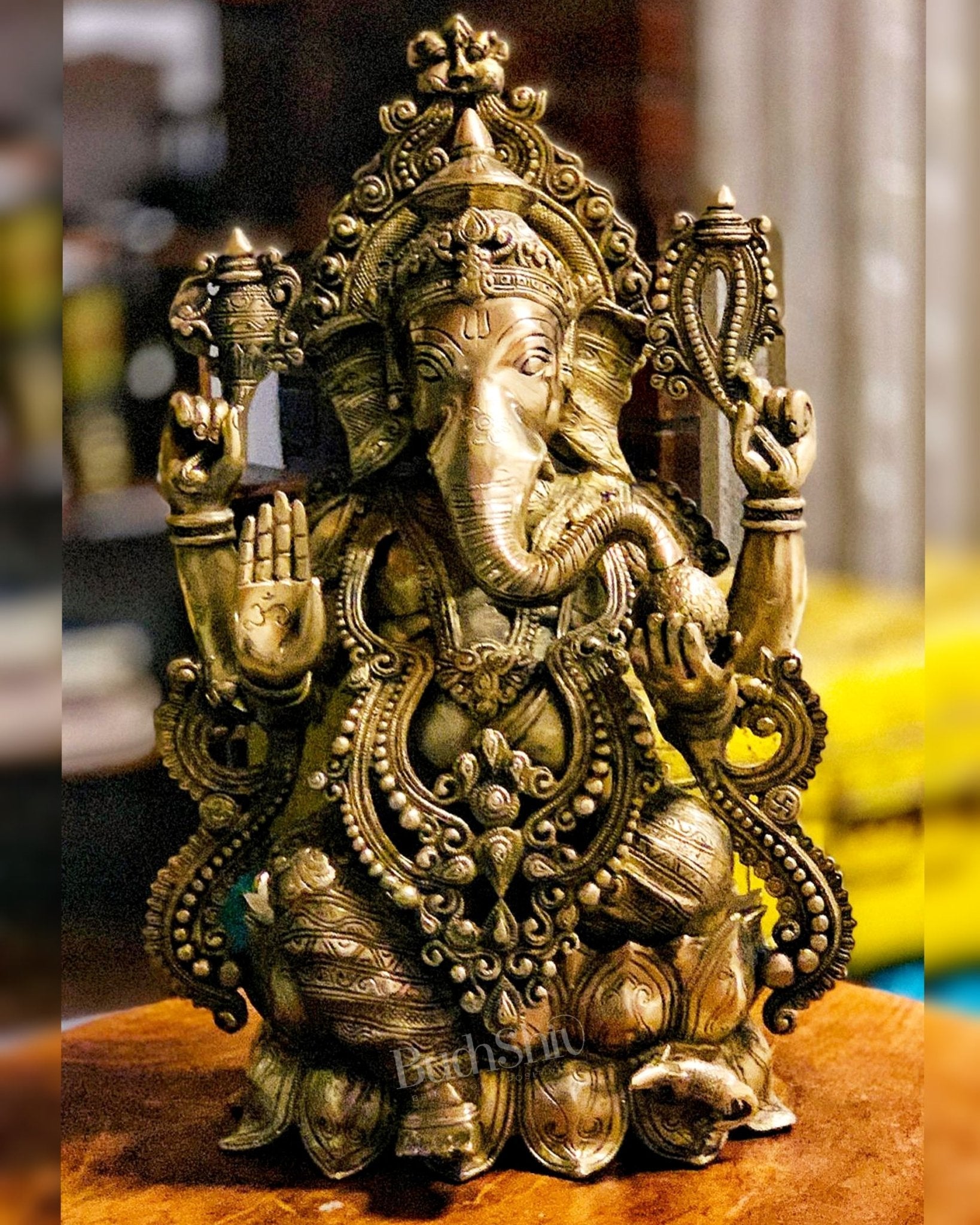 Handcrafted Fine Brass Lord Ganesha Idol with Antique Gold Finish – 21" Tall,
