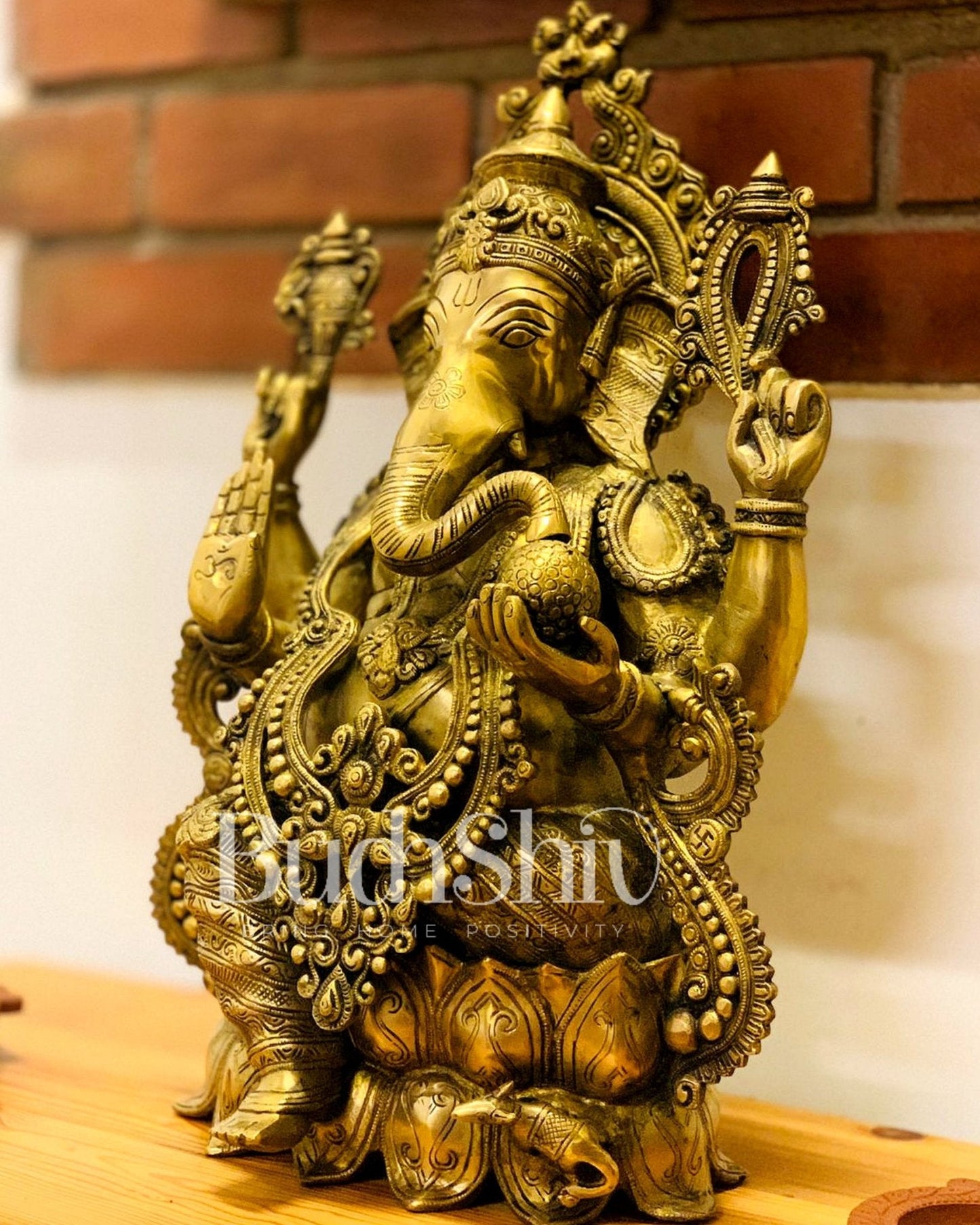 Handcrafted Fine Brass Lord Ganesha Idol with Antique Gold Finish – 21" Tall,