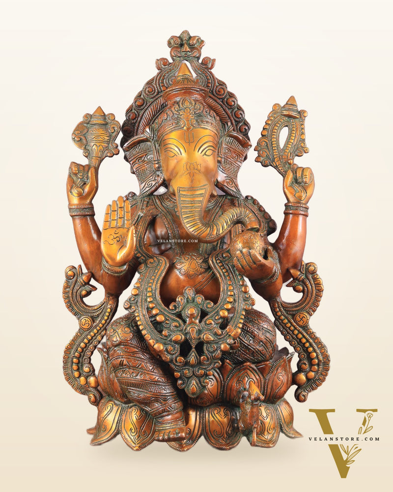 Ganesha Brass Idol 21 inches Vintage copper tone