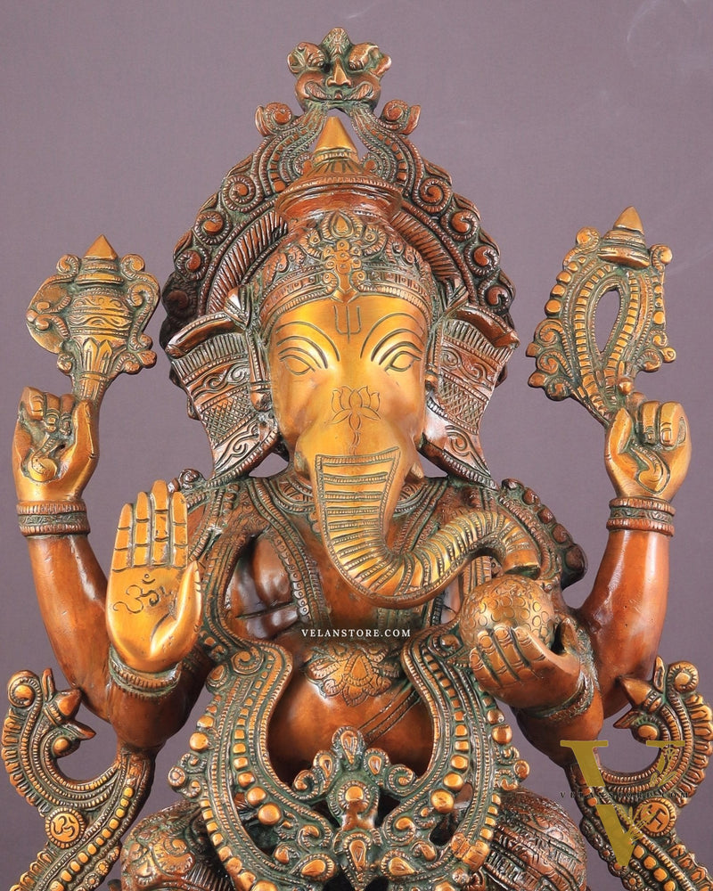 Ganesha Brass Idol 21 inches Vintage copper tone