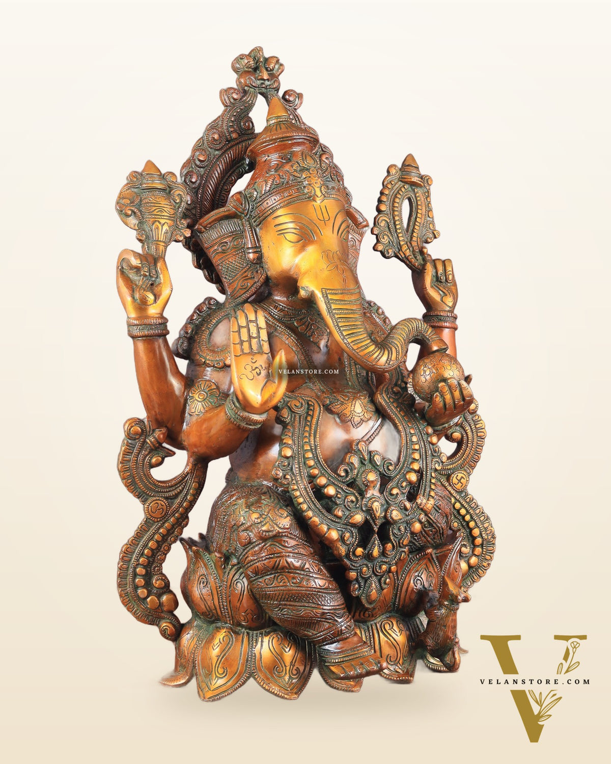 Ganesha Brass Idol 21 inches Vintage copper tone