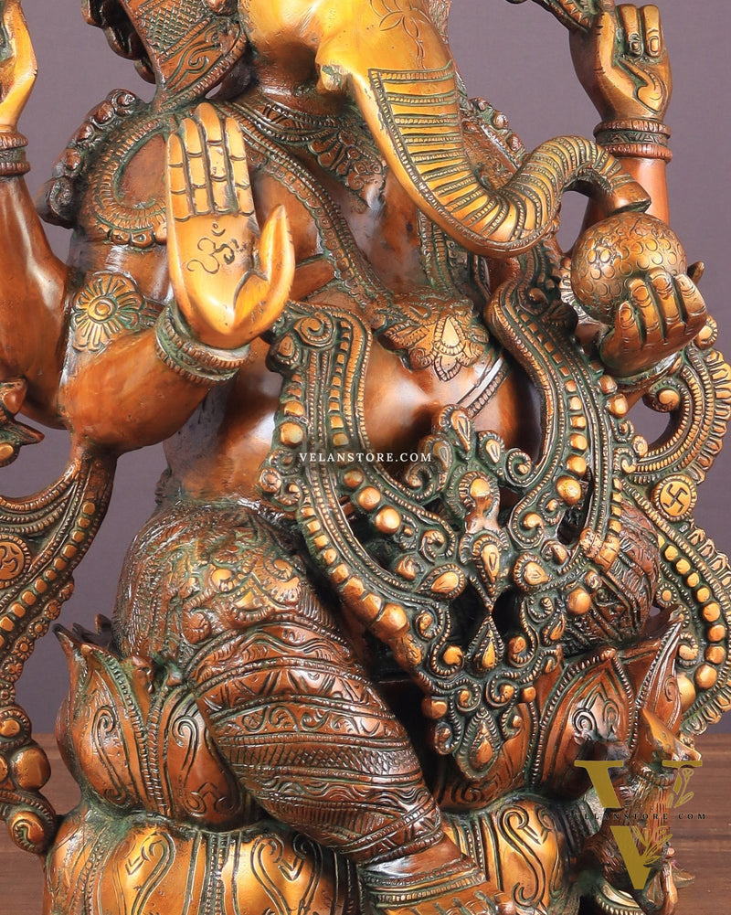 Ganesha Brass Idol 21 inches Vintage copper tone