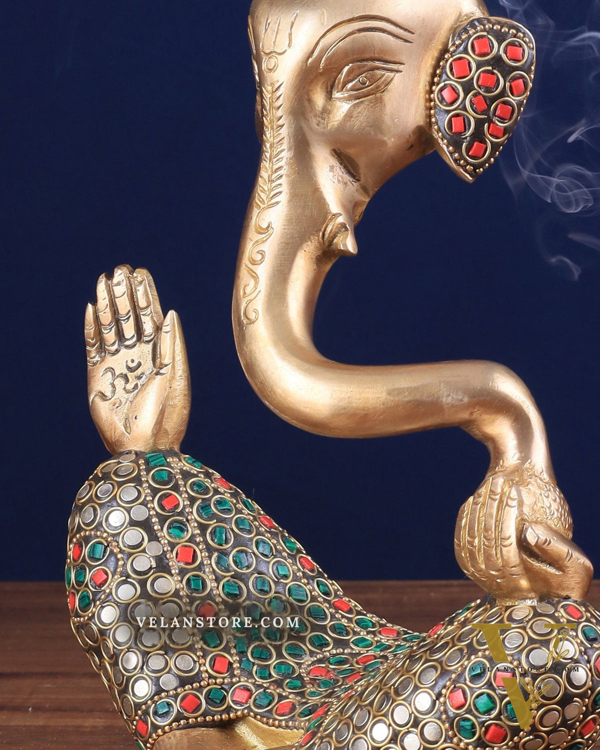 Ganesha Brass Idol Abstract with stonework 8.5 inch