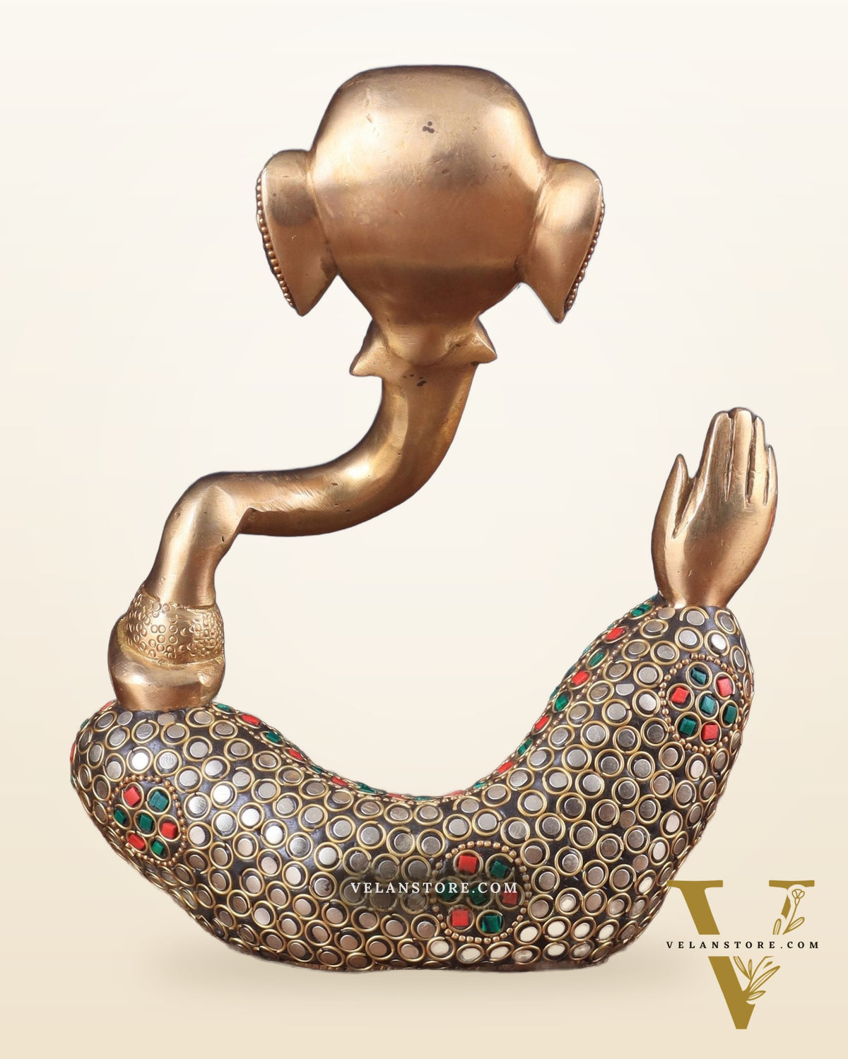 Ganesha Brass Idol Abstract with stonework 8.5 inch