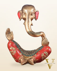 Ganesha Brass Idol Abstract with stonework 8.5 inch
