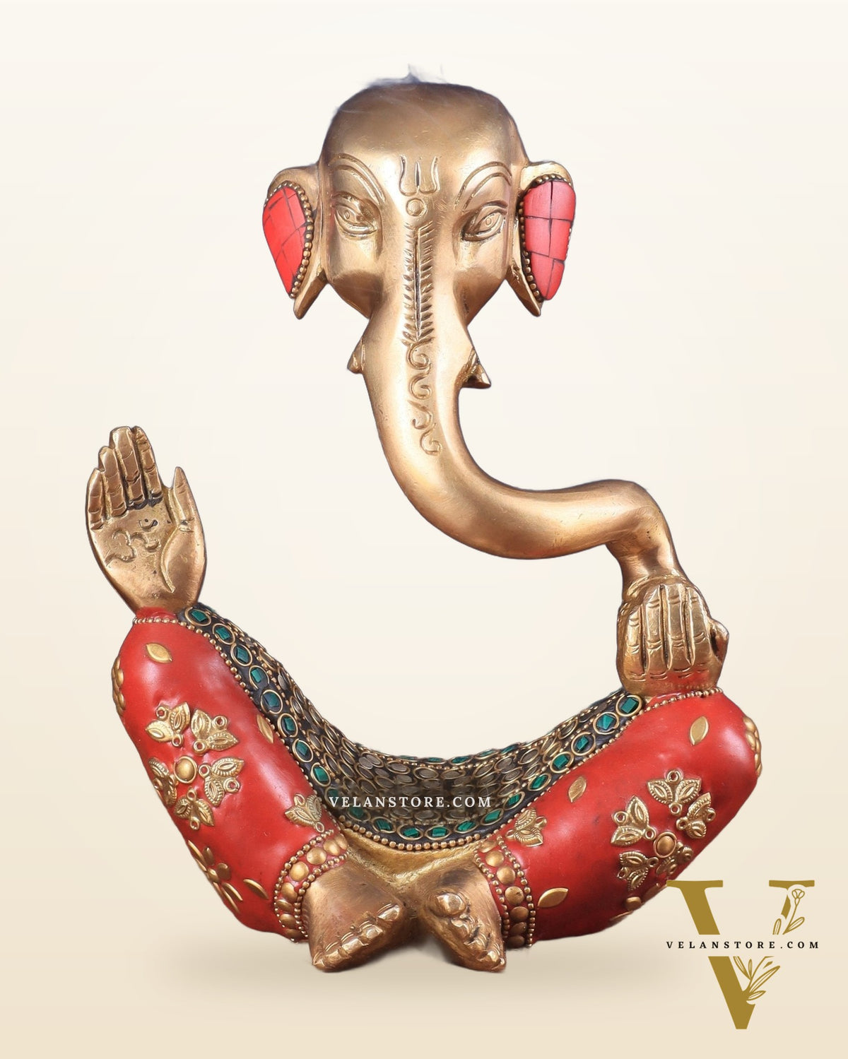Ganesha Brass Idol Abstract with stonework 8.5 inch