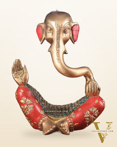 Ganesha Brass Idol Abstract with stonework 8.5 inch