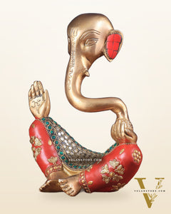 Ganesha Brass Idol Abstract with stonework 8.5 inch