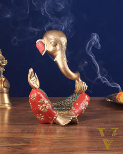 Ganesha Brass Idol Abstract with stonework 8.5 inch