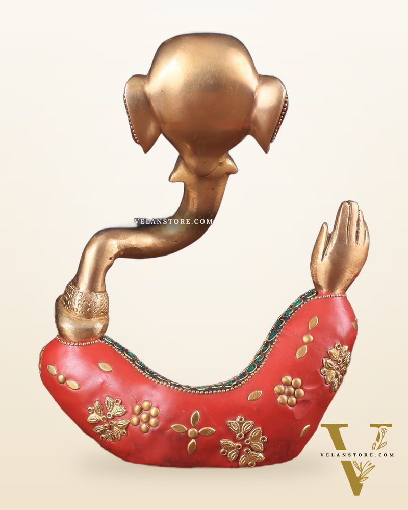 Ganesha Brass Idol Abstract with stonework 8.5 inch