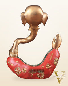 Ganesha Brass Idol Abstract with stonework 8.5 inch