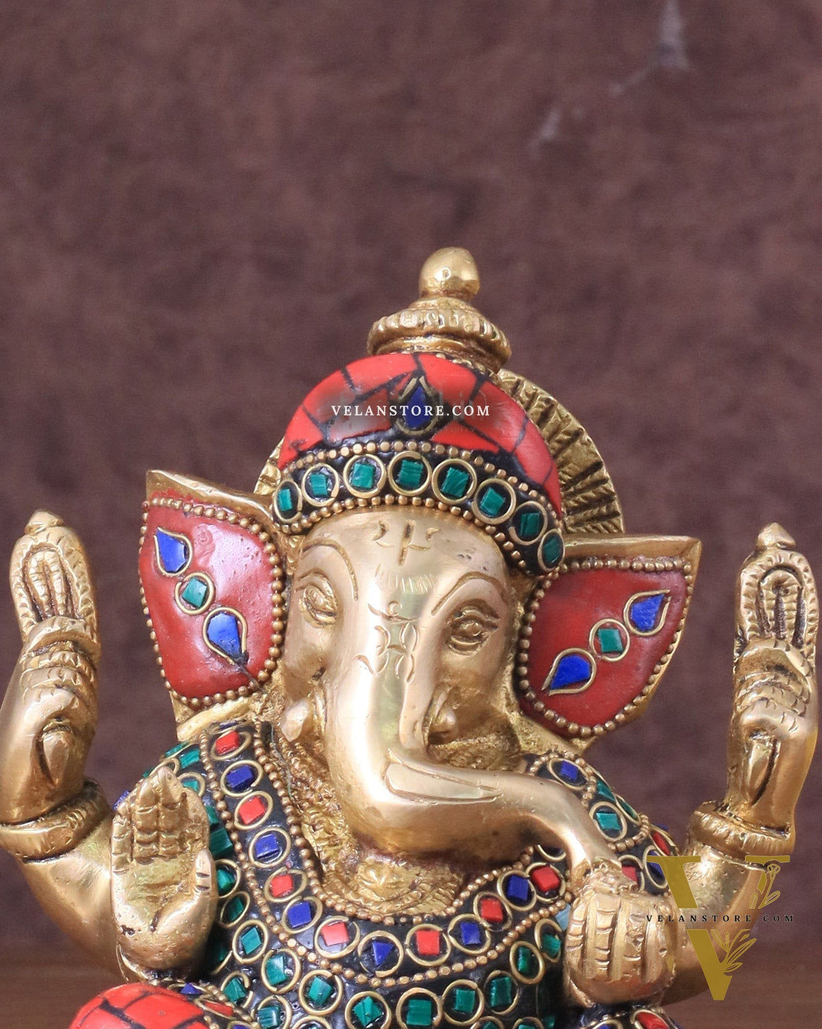 Ganesha brass idol colourful meenakari 6"