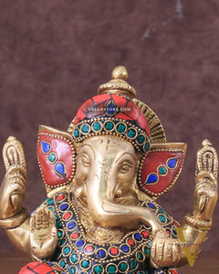 Ganesha brass idol colourful meenakari 6"
