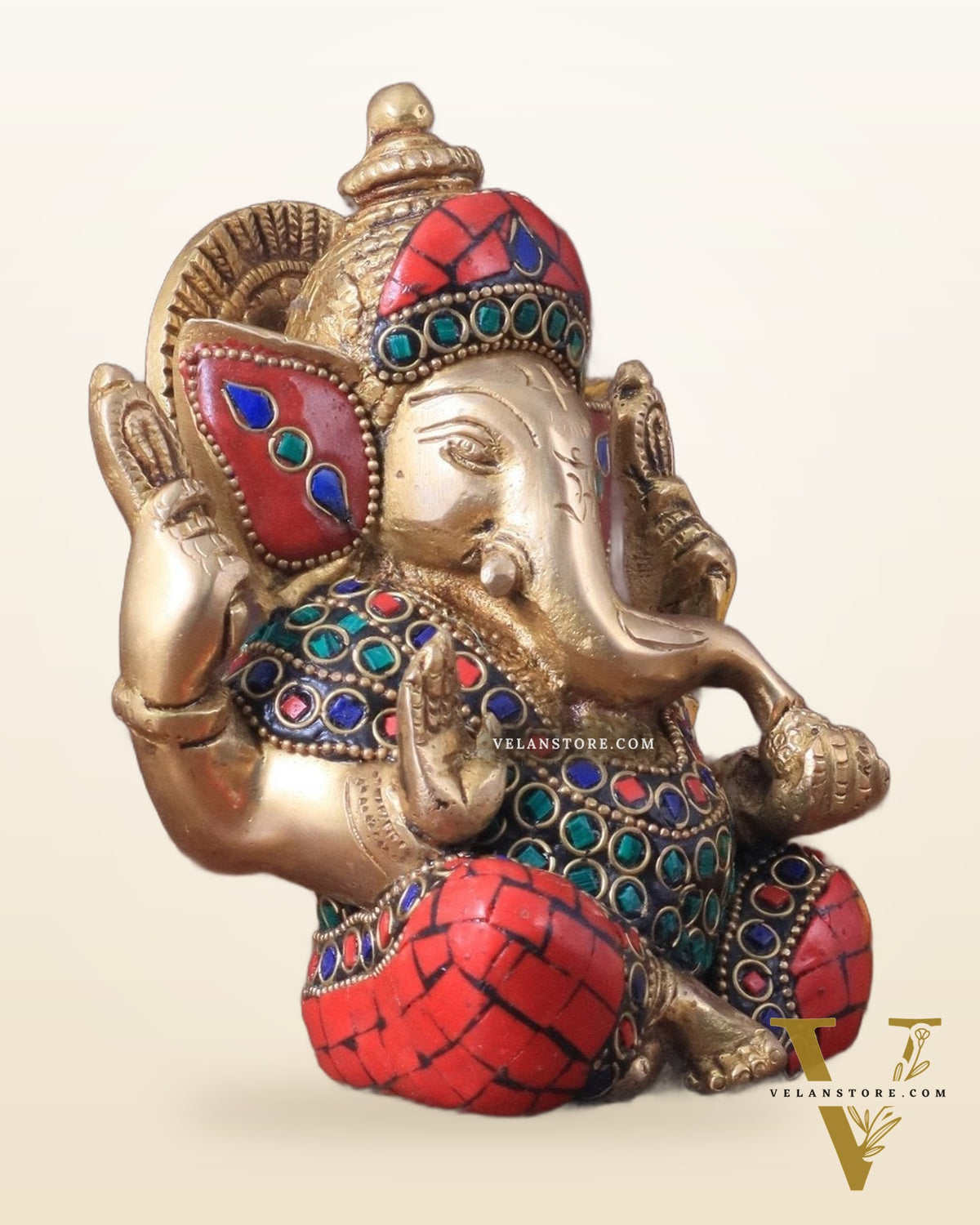 Ganesha brass idol colourful meenakari 6"