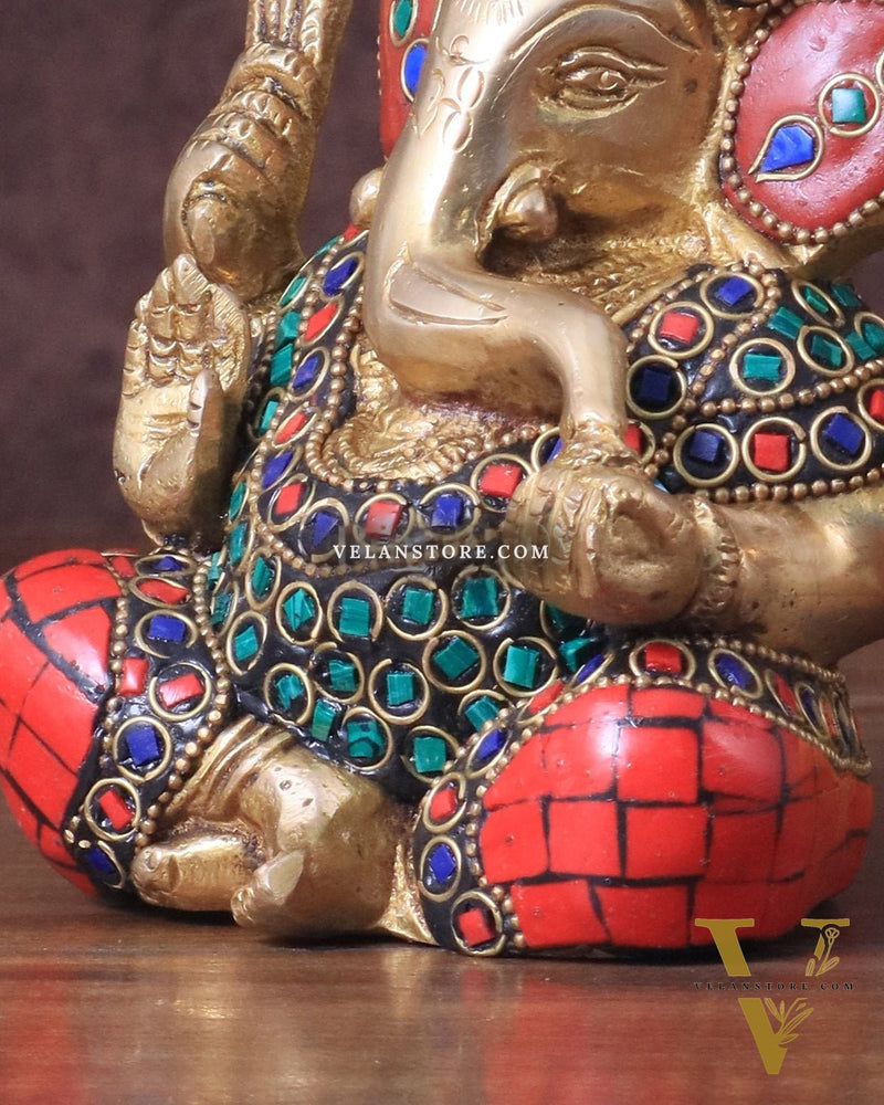 Ganesha brass idol colourful meenakari 6"