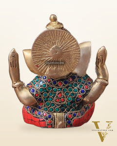 Ganesha brass idol colourful meenakari 6"