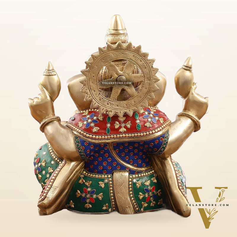 Ganesha Brass Idol with a unique stonework 13 inch